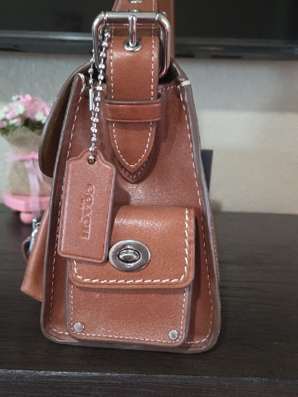 Coach Wester Tabby, Saddle Color Leather Shoulder Bag with Silver Hardware - Picture 3 of 16